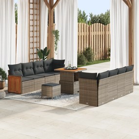 Conjunto de Sofás de Jardim de 11 Peças com Almofadas Cinzento Vime Si