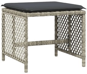 13 pcs conj. jantar jardim c/ almofadões vime PE cinzento-claro