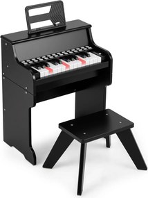Piano de brincar com 25 teclas para crianças 38 x 24 x 47 cm, com banco e suporte, velocidade e volume ajustáveis, modo de aprendizagem, design em mad