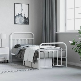 Estrutura de cama com cabeceira e pés 90x190 cm metal branco