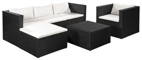 vidaXL 4 pcs conjunto lounge para jardim vime PE preto e branco