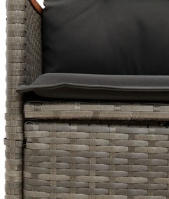 7 pcs conjunto de jantar p/ jardim c/ almofadões vime PE cinza