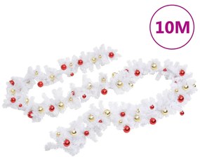 Grinalda de Natal decorada com enfeites 10 m branco