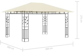Gazebo c/ mosquiteiro e cordões luzes LED 4x3x2,73m creme