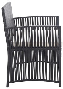 4 pcs conjunto lounge de jardim c/ almofadões vime PE preto