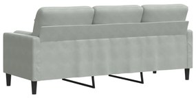 Sofá 3 lugares + almofadas decorativas 180cm veludo cinza-claro