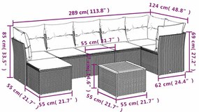8 pcs conjunto sofás de jardim com almofadões vime PE preto