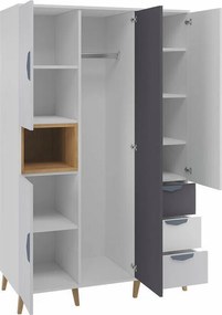 Roupeiro Domvera 100, Cinzento, Carvalho lefkas, Branco, Grafite, 190x120x55cm, 111.5 kg, Portas para roupeiro: Com dobradiças, Número de prateleiras: 7, Número de prateleiras: 7