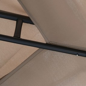 Outsunny Pérgola de Jardim 3x3m Pérgola de Exterior com Duplo Teto de Ventilação 8 Orifícios de Drenagem e 4 Telas Mosquiteiras com Fecho de Correr para Festas Pátio Marrom Cáqui
