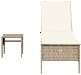 Espreguiçadeira com mesa e almofadão vime PE bege