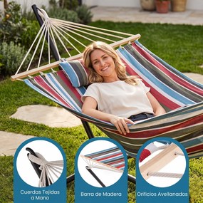 Rede de Descanso Portátil com Suporte, 324 x 98 x 102 cm, Estrutura Metálica Dobrável, Multicolor