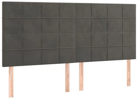 Cabeceira de cama c/ LED veludo 180x5x118/128 cm cinza-escuro