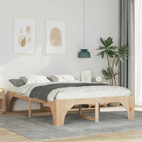 vidaXL Estrutura de cama de chão Castanho Madeira de pinho maciça
