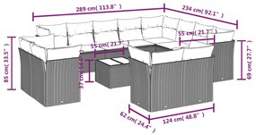 13 pcs conjunto de sofás de jardim com almofadões vime PE preto
