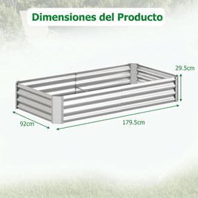 Floreira Elevada para Flores, Frutos e Ervas, 179,5 x 92 x 29,5 cm, Fundo Aberto, Prateado