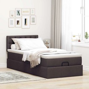 Cama otomana com colchão &amp; LEDs 90x200cm tecido castanho escuro