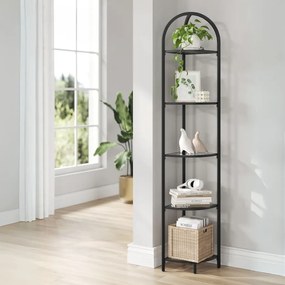 Estante de canto com 5 prateleiras em vidro temperado 28 x 28 x 158 cm preto clássico