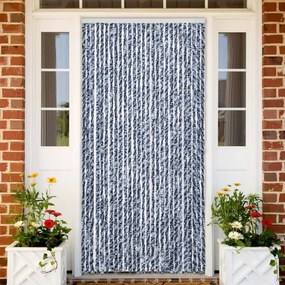 Cortina anti-insetos 100x230 cm chenille azul e branco