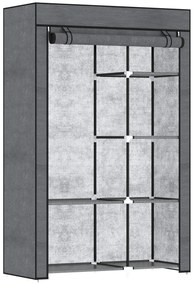 HOMCOM Roupeiro de Tecido Dobrável Armário de Roupa Portátil com 6 Prateleiras e 1 Barra de Pendurar para Dormitório Vestidor 103x43x162,5 cm Cinzento