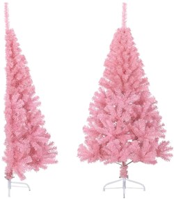 vidaXL Meia árvore de Natal artificial com suporte 150 cm PVC rosa