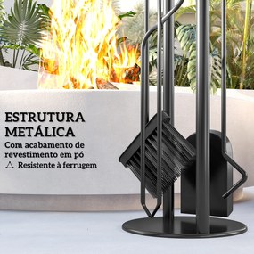 Conjunto de Acessórios para Lareira de 5 Peças de Metal com Vassoura Pá Tenazes Atiçador e Suporte 20x20x71 cm Dourado