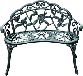 Banco de jardim de 2 lugares 100 x 54  x 78  cm , estilo néo-retro, com padrão de rosas e linhas cónicas, em fundição de alumínio, verde envelhecido