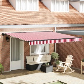 vidaXL Toldo Retrátil Listrado Vermelho e Branco 400x300 cm tecido