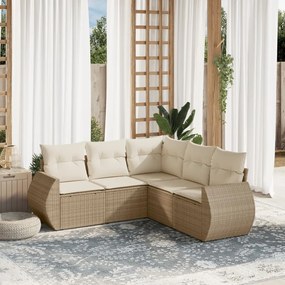 vidaXL 5 pcs conjunto de sofás p/ jardim com almofadões vime PE bege