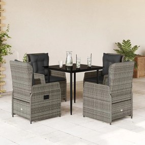vidaXL 5 pcs conjunto de jantar p/ jardim c/ almofadões vime PE cinza