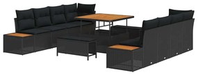Conjunto de Sofá de Jardim com 11 Peças e Almofadas Pretas em Rattan d