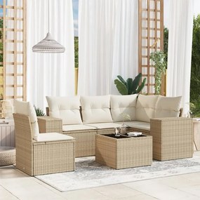 vidaXL 6 pcs conjunto de sofás p/ jardim com almofadões vime PE bege