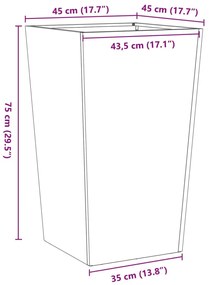 Vaso/floreira de jardim 45x45x75 cm aço galvanizado