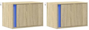 Mesas de cabeceira de parede com luzes LED 2pcs carvalho sonoma