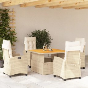 vidaXL 5 pcs conjunto de jantar p/ jardim com almofadões vime PE bege
