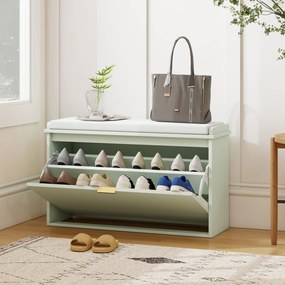 Banco Sapateira com Assento Acolchoado Gaveta Rebatível Prateleira Ajustável para Entrada ou Quarto 80x26x47,5 cm Verde Claro