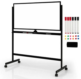 Quadro branco magnético de dupla face móvel Quadro de apagar a seco ajustável com 6 marcadores Apagador para escritório Escola 120 x 60 cm Preto