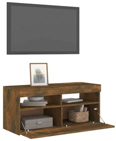 Móvel de TV com luzes LED 90x35x40 cm carvalho fumado