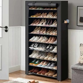 Sapateira tecido com tampa 88 x 28 x 160 cm preto