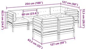 7pcs conj. sofás jardim c/ almofadões pinho maciço castanho mel