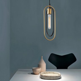Candeeiro Suspenso Cerco – Preto e Dourado – 14 x 8 cm