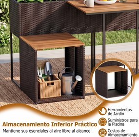 Conjunto de Canteiro Elevado, Mesa e 2 Cadeiras de Jardim, 150 x 70 x 73 cm, Arrumação Integrada, Castanho