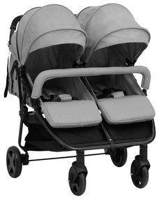 vidaXL Carrinho de bebé para gémeos aço cinzento-claro e preto