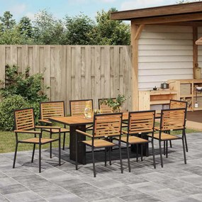 Conjunto de Jantar vidaXL 9 Peças Jardim Aço Preto