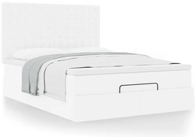 Estrutura de cama otomana com colchão branco couro falso