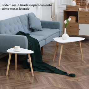 Conjunto de 2 Mesas Auxiliares com Pés de Madeira Mesas de Café para Sala de Estar Dormitório Escritório 59,5x39,5x45cm e 44,5x28,5x40cm Branco