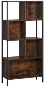 HOMCOM Estante Estilo Industrial de 4 Níveis Estante de Madeira com 7 Compartimentos para Sala de Estar Escritório Estúdio Anti-Tombo 74x30x155cm Marrom Rústico