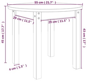 Mesa de centro Ø 55x45 cm madeira de pinho maciça branco