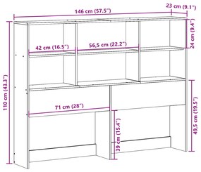 Cabeceira com arrumação 140 cm pinho maciço castanho-mel