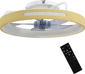 HOMCOM Ventilador de Teto com Luz LED 40 W Motor DC Reversível Comando 6 Velocidades 3 Cores Temporizador Madeira | Aosom Portugal