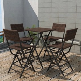 5 pcs conjunto de jantar dobrável jardim aço e vime PE castanho